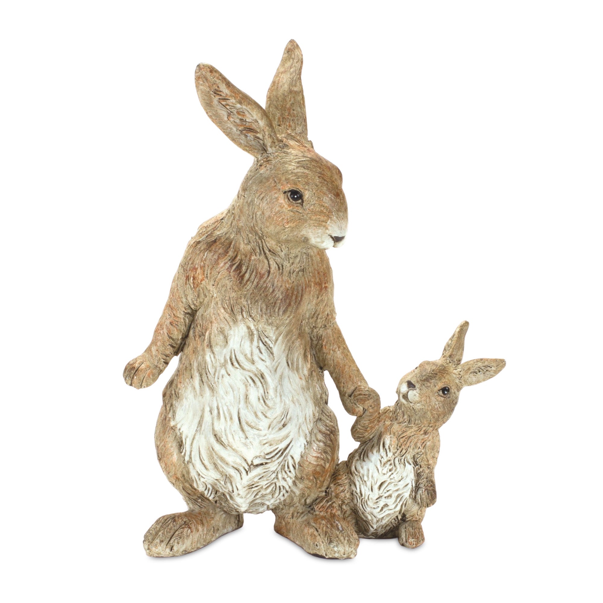 Set Of Two 7" Brown and White Polyresin Rabbit Figurine