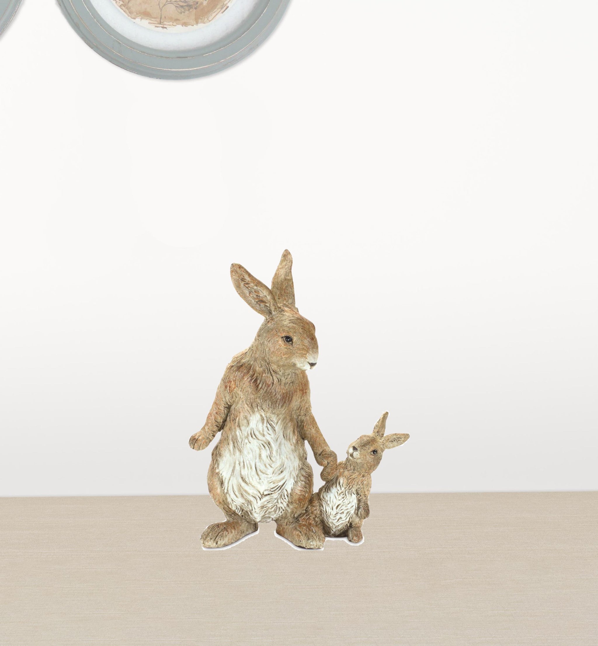 Set Of Two 7" Brown and White Polyresin Rabbit Figurine