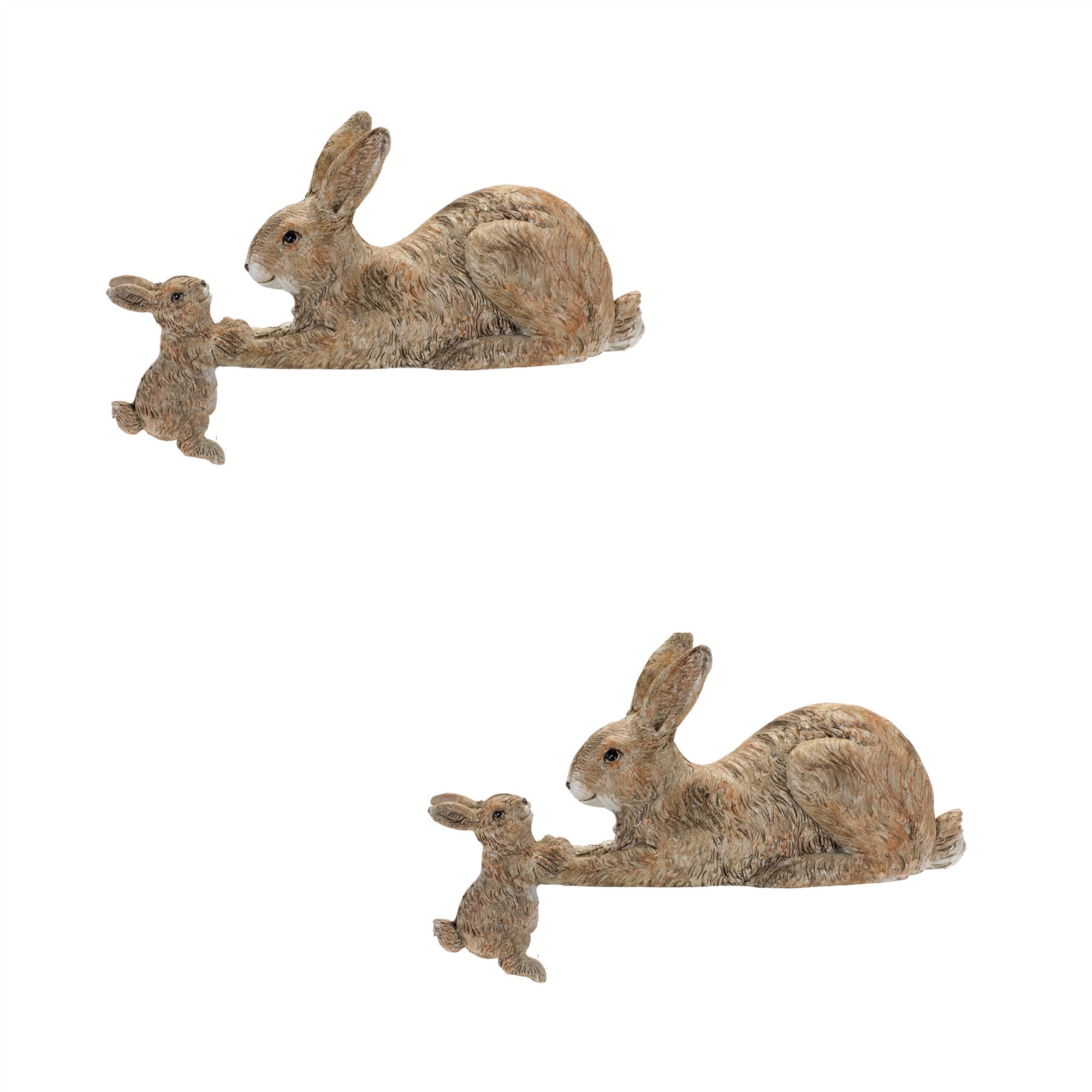 Set Of Two 4" Brown and White Polyresin Rabbit Figurine