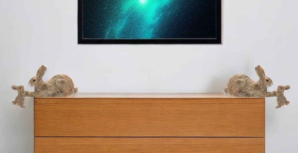 Set Of Two 4" Brown and White Polyresin Rabbit Figurine