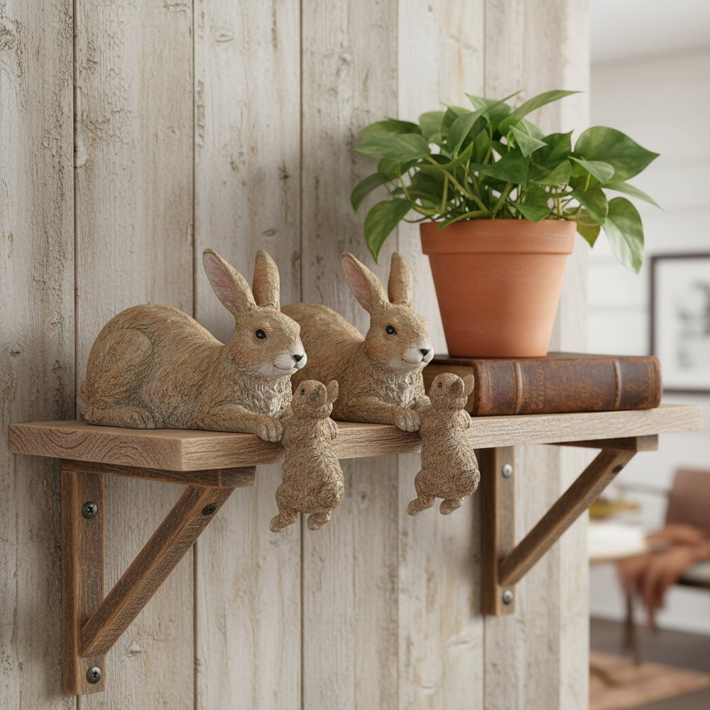 Set Of Two 4" Brown and White Polyresin Rabbit Figurine