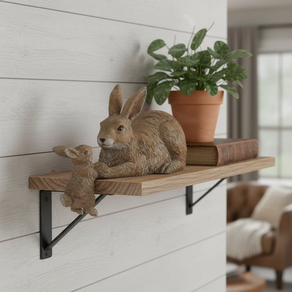 Set Of Two 4" Brown and White Polyresin Rabbit Figurine