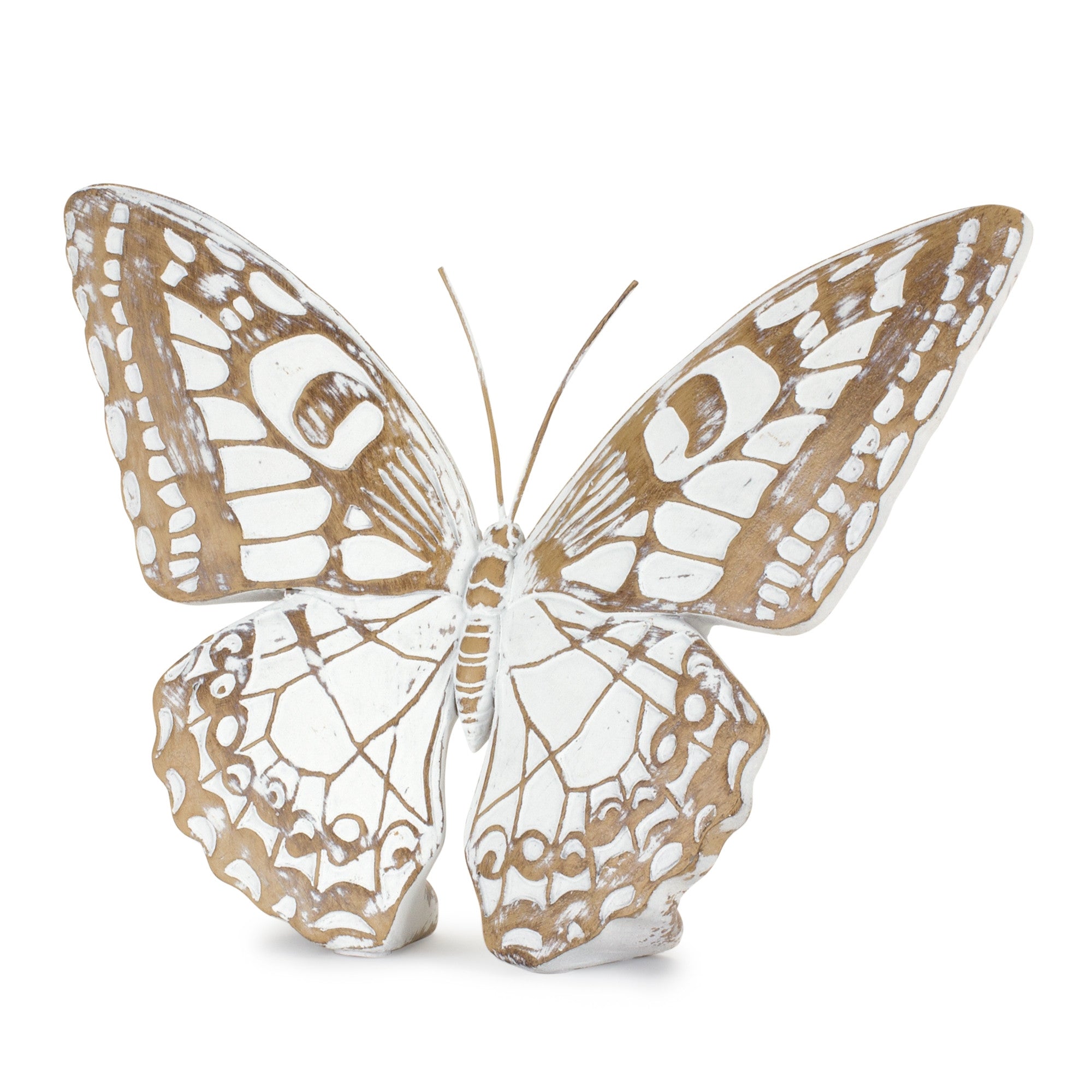 Set Of Three 6" Brown and White Polyresin Butterfly Figurine