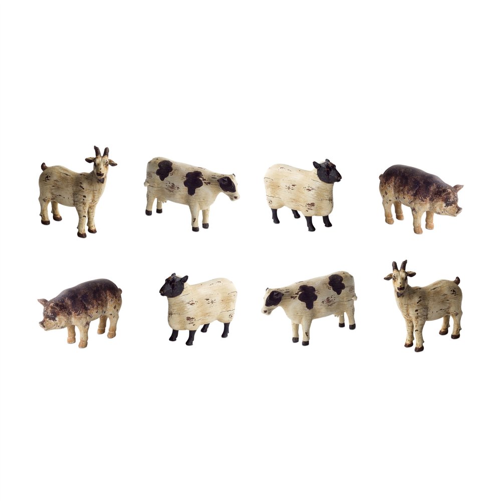 Set of Eight 0" Brown And White Polyresin Cow Figurine