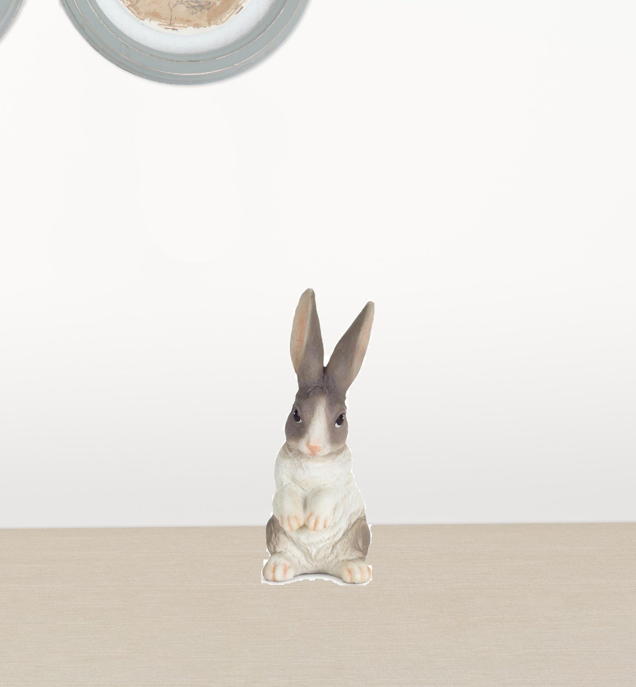 Set Of Six 7" Gray and White Polyresin Rabbit Figurine