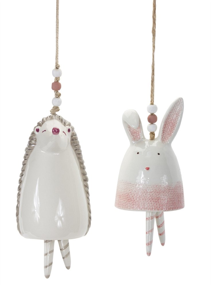 Set of Four 7" Pink And White Resin Hedgehog Model Bell Tabletop Sculpture