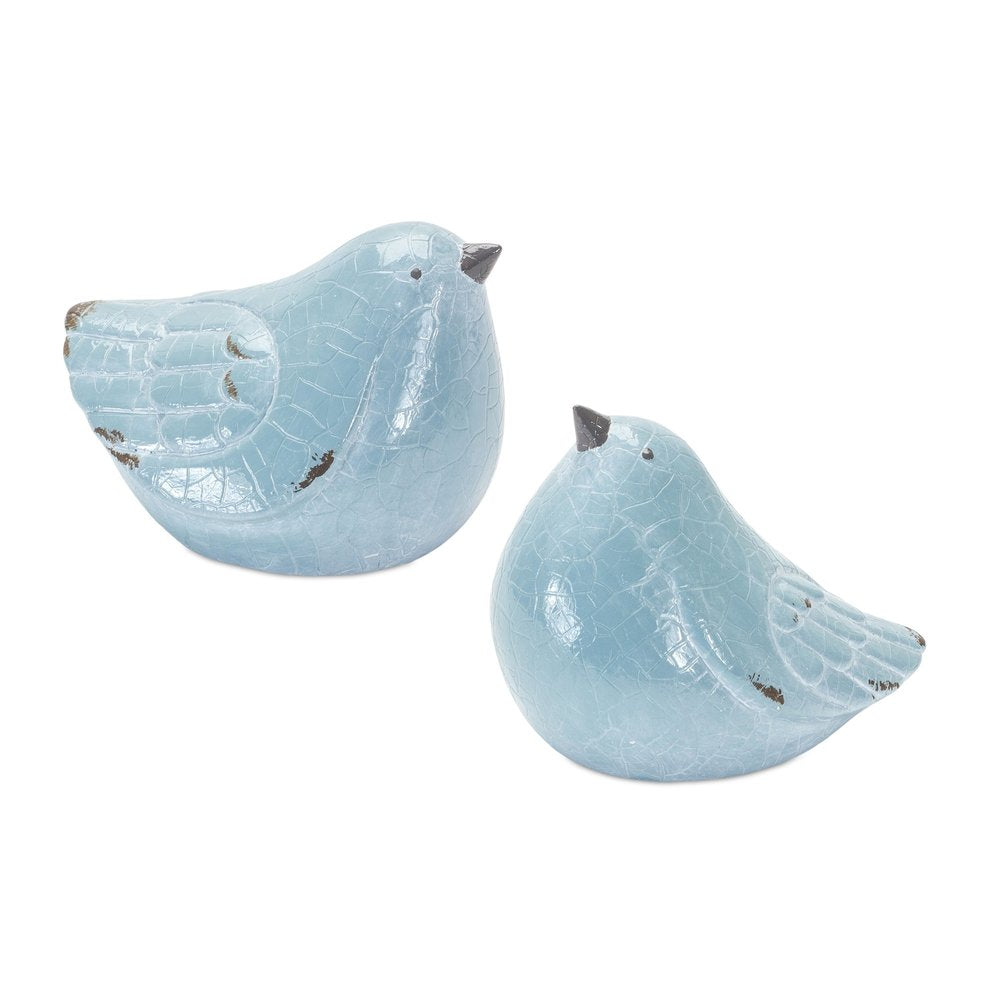 Set of Four Blue Terracotta Bird Figurines