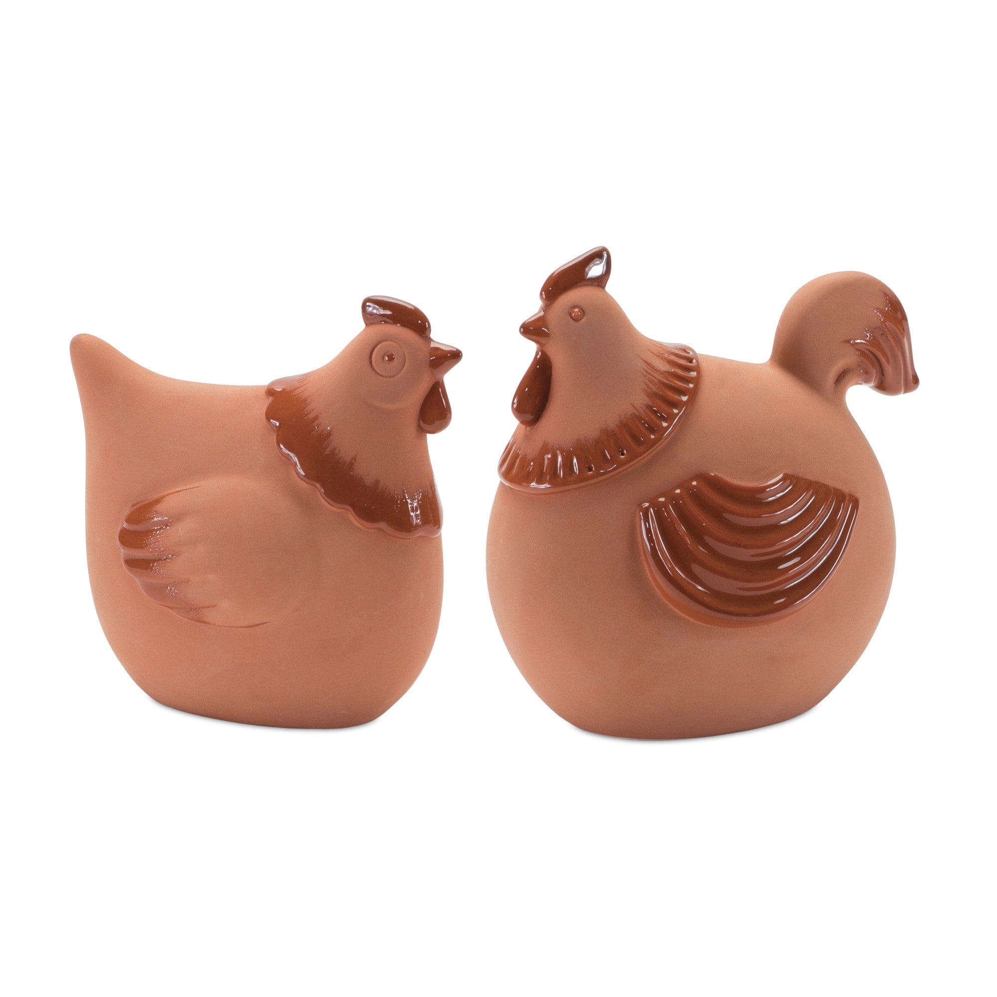 Set Of Two 6" Terra Cotta Ceramic Rooster Bird Figurine