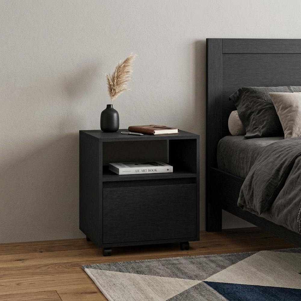 21" White Wood One Drawer Rolling Nightstand