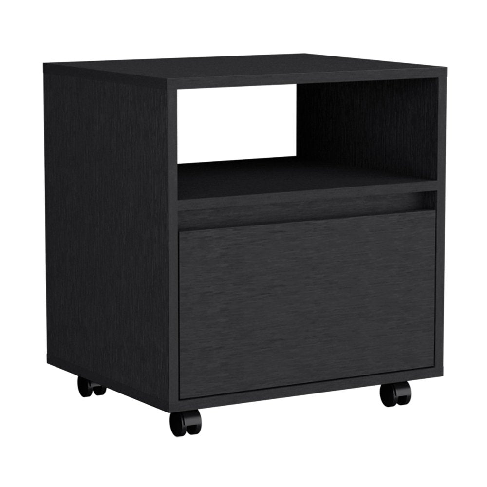 21" White Wood One Drawer Rolling Nightstand
