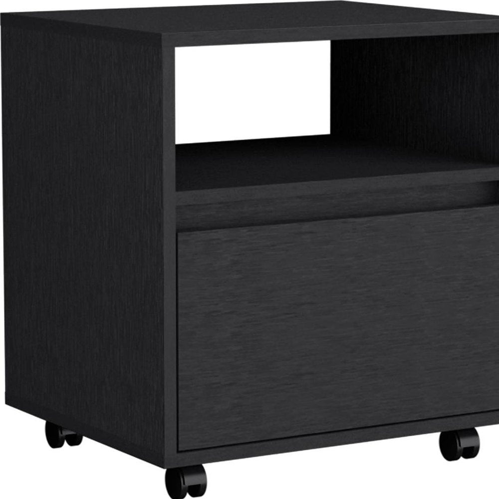 21" White Wood One Drawer Rolling Nightstand