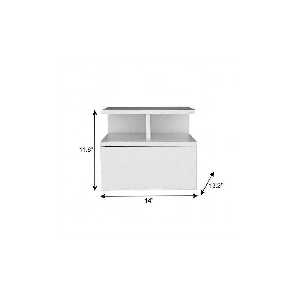 14" White Wood One Drawer Floating Nightstand
