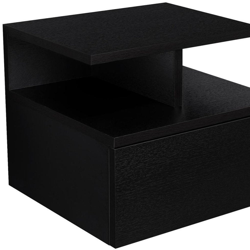14" White Wood One Drawer Floating Nightstand
