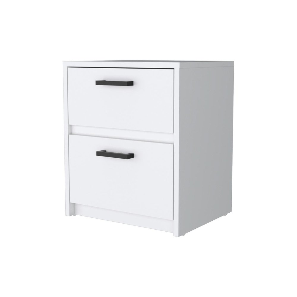 19" White Wood Two Drawer Nightstand