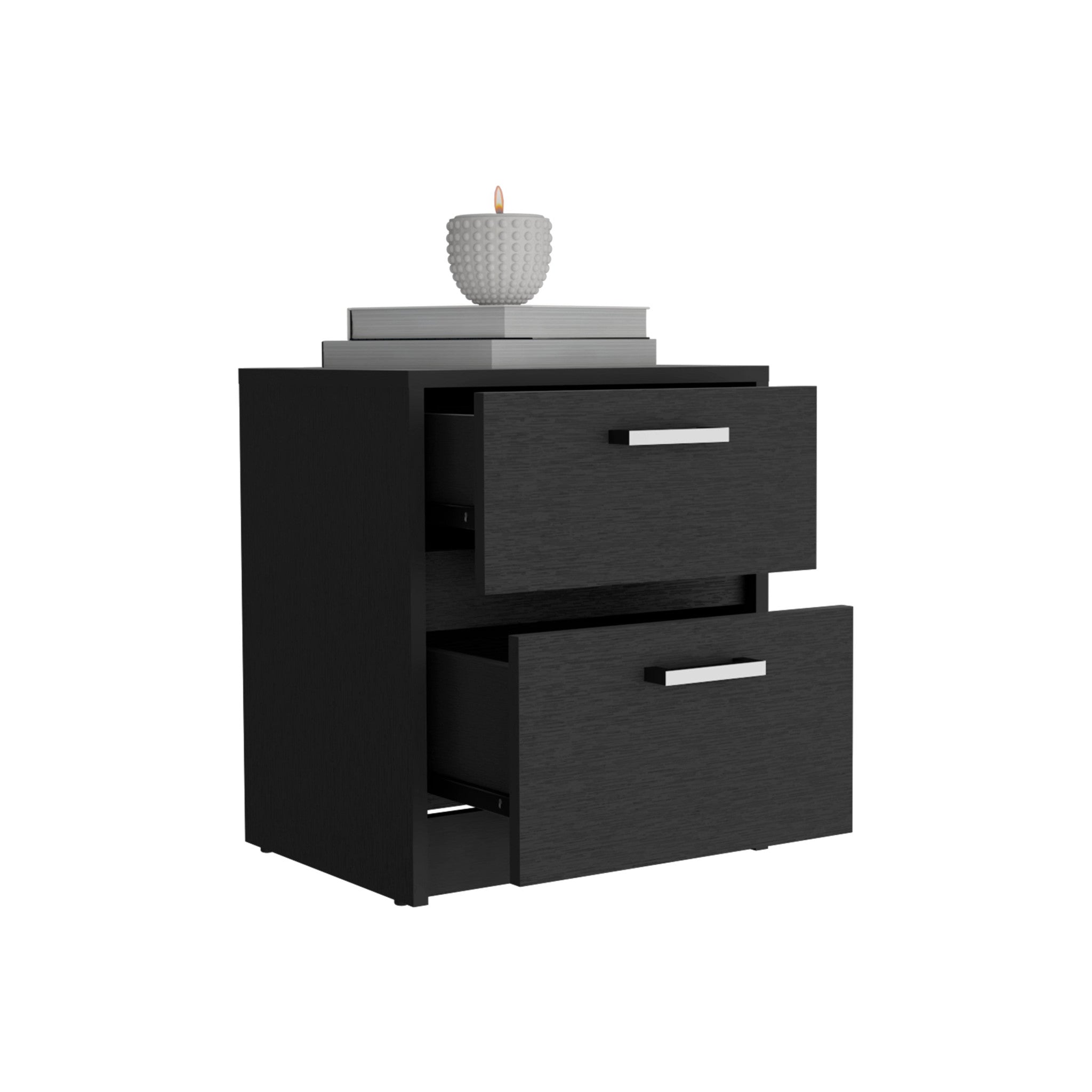 19" Black Two Drawer Nightstand