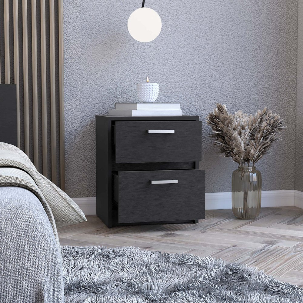 19" Black Wood Two Drawer Nightstand