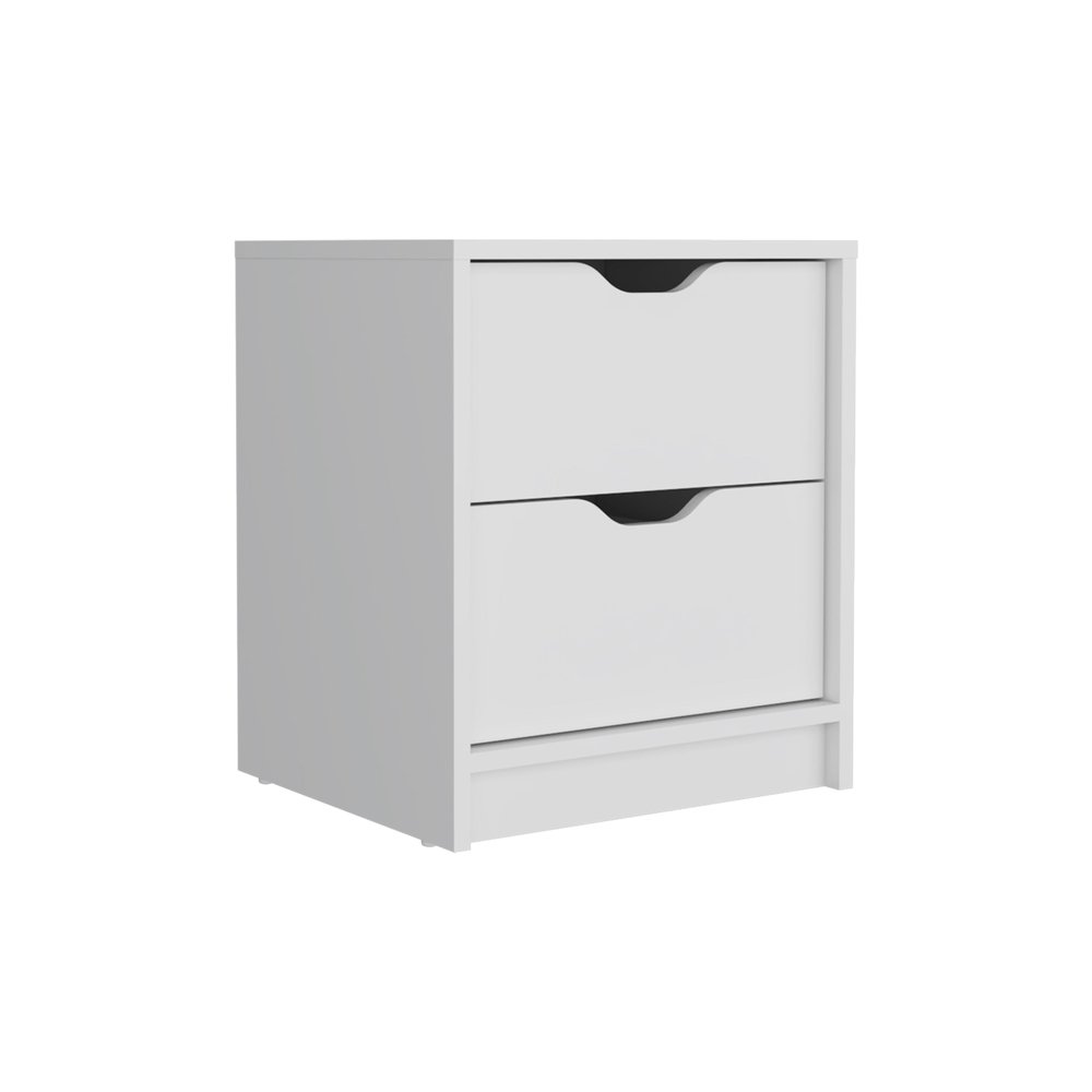 19" White Wood Two Drawer Nightstand