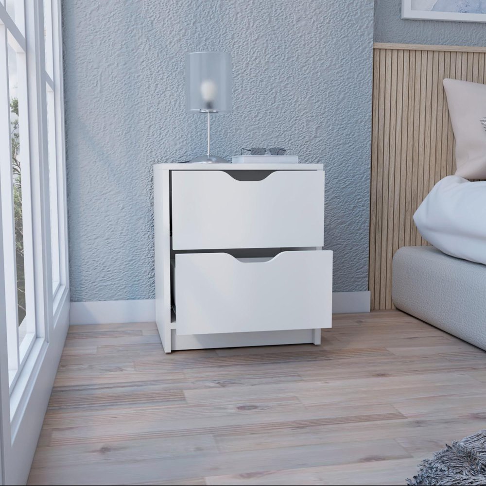 19" White Wood Two Drawer Nightstand