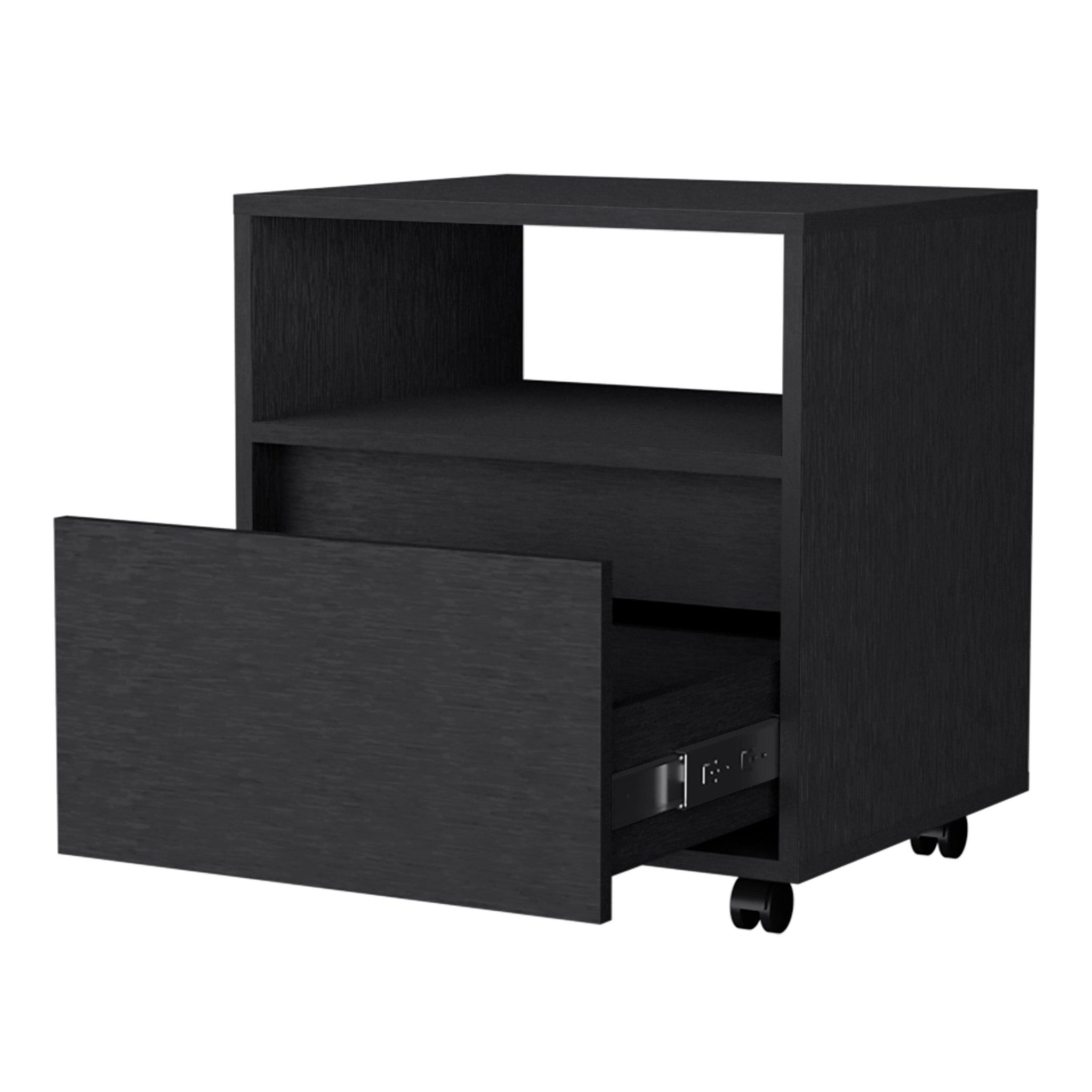 21" Black One Drawer Nightstand With Integrated Tech