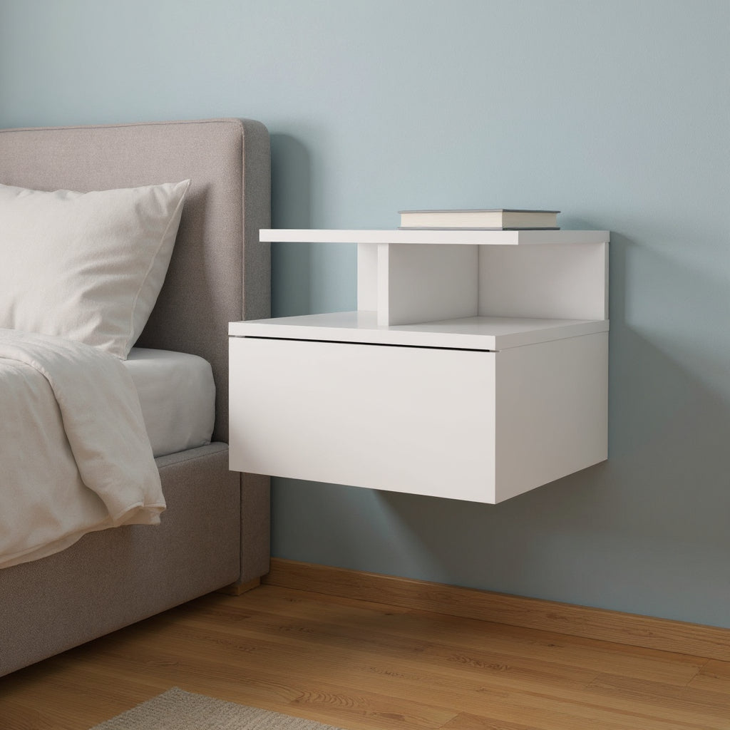 12" Wood One Drawer Floating Nightstand