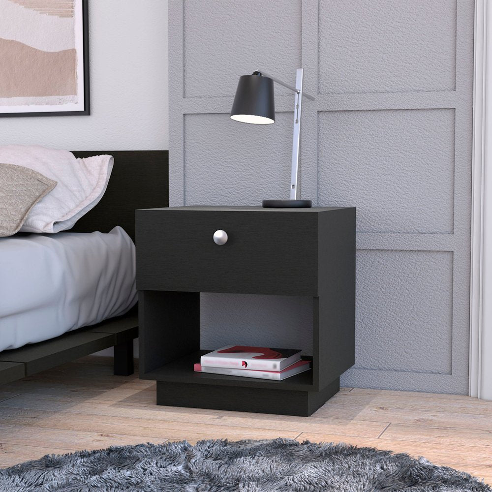 20" Black Wood One Drawer Nightstand with Integrated Tech