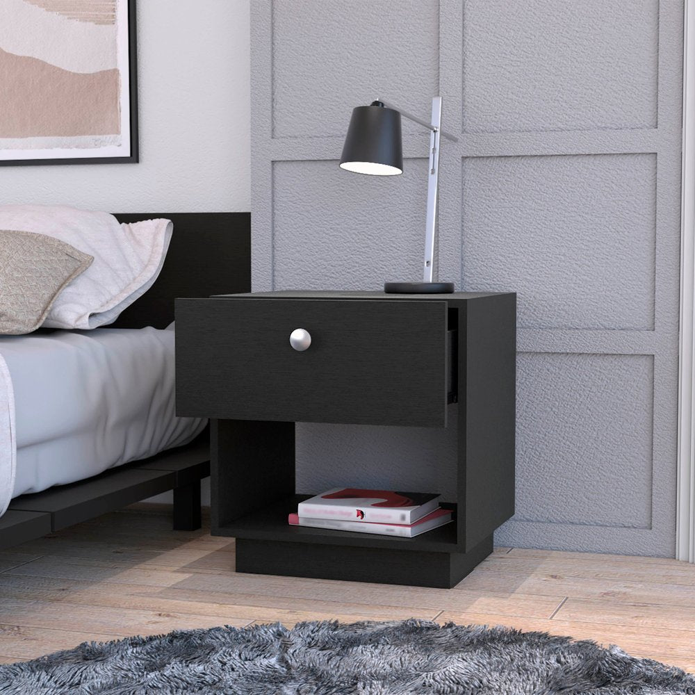 20" Black Wood One Drawer Nightstand with Integrated Tech