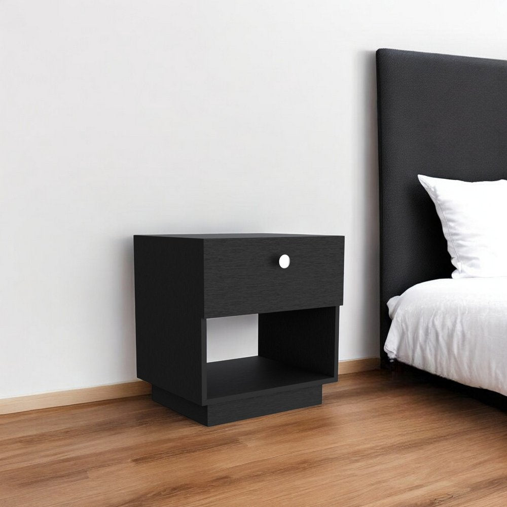 20" Black Wood One Drawer Nightstand with Integrated Tech