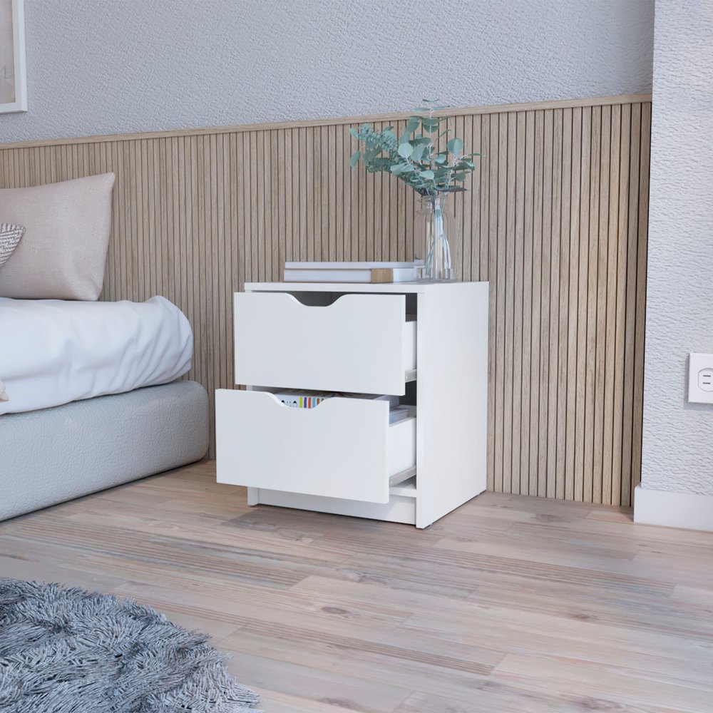 19" White Wood Two Drawer Nightstand with Integrated Tech