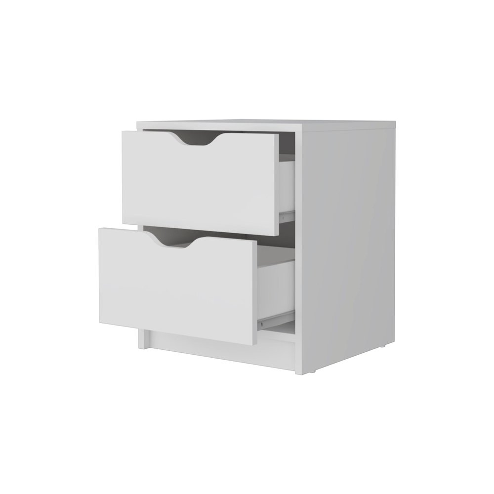 19" White Wood Two Drawer Nightstand with Integrated Tech