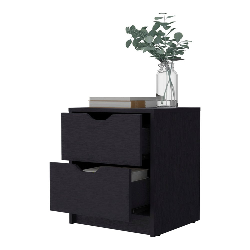 19" Black Wood Two Drawer Nightstand with Integrated Tech
