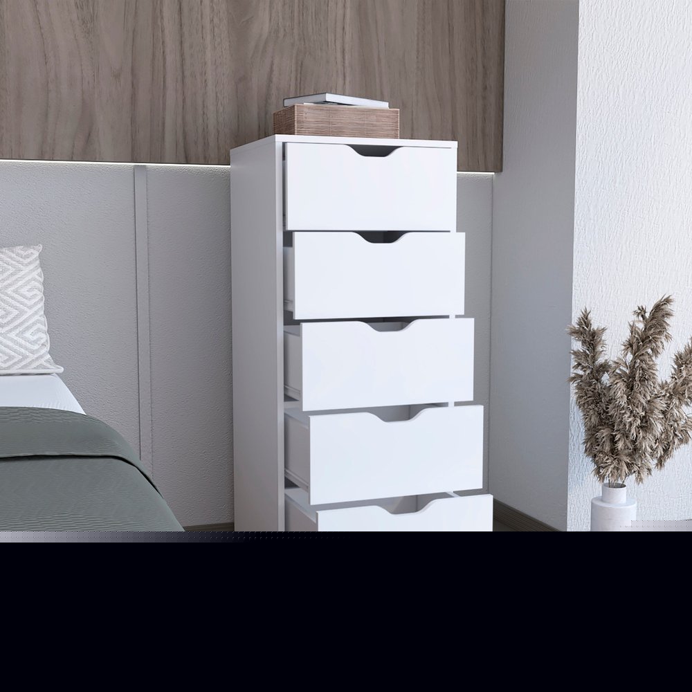 18" White Five Drawer Dresser