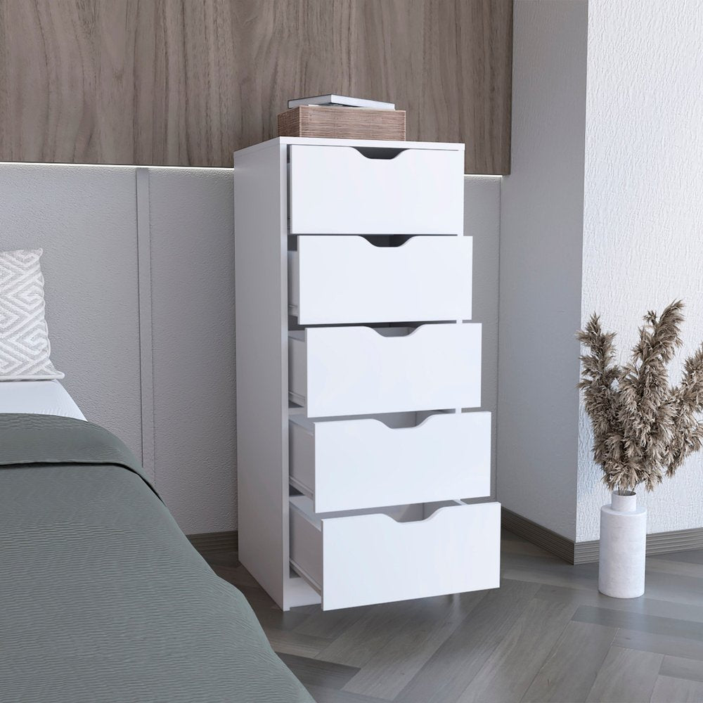 18" White Five Drawer Dresser