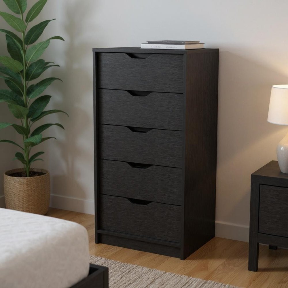 18" White Five Drawer Dresser