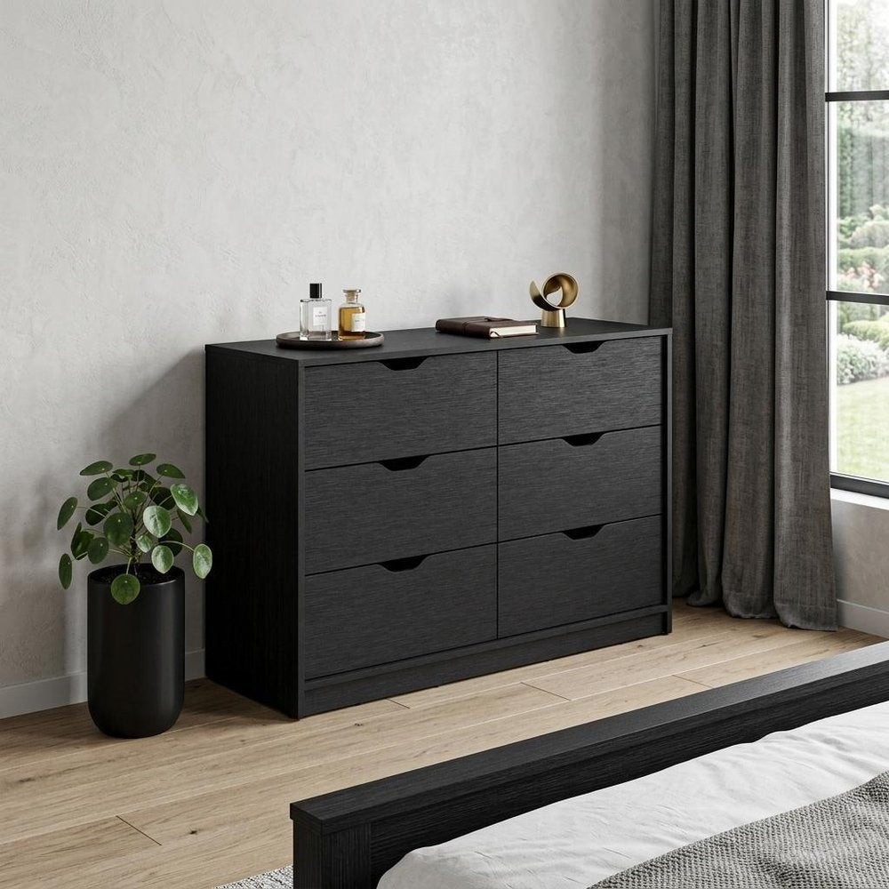 42" White Wood Four Drawer Double Dresser