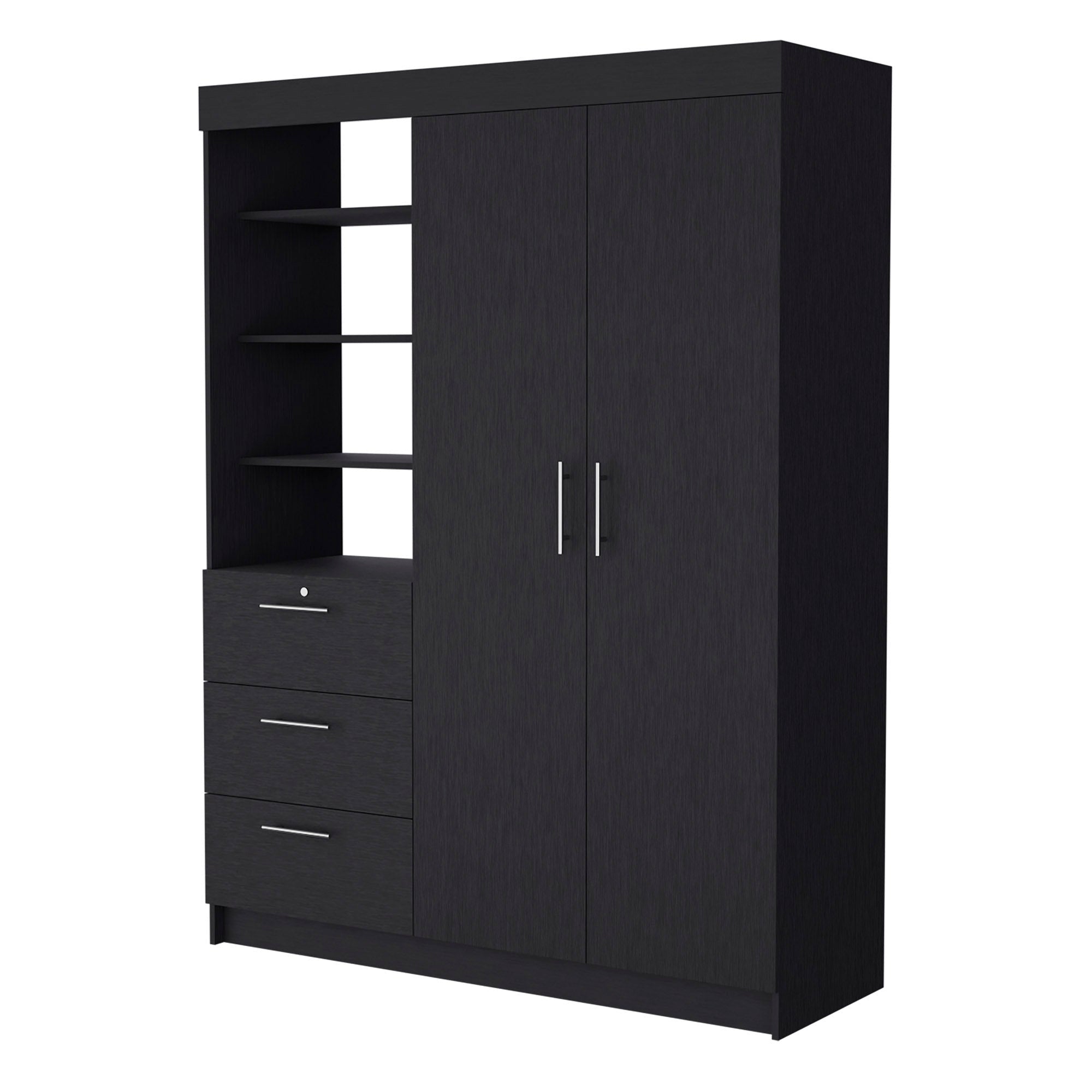 59" Black Accent Cabinet Soft Close With Three Shelves And One Drawer