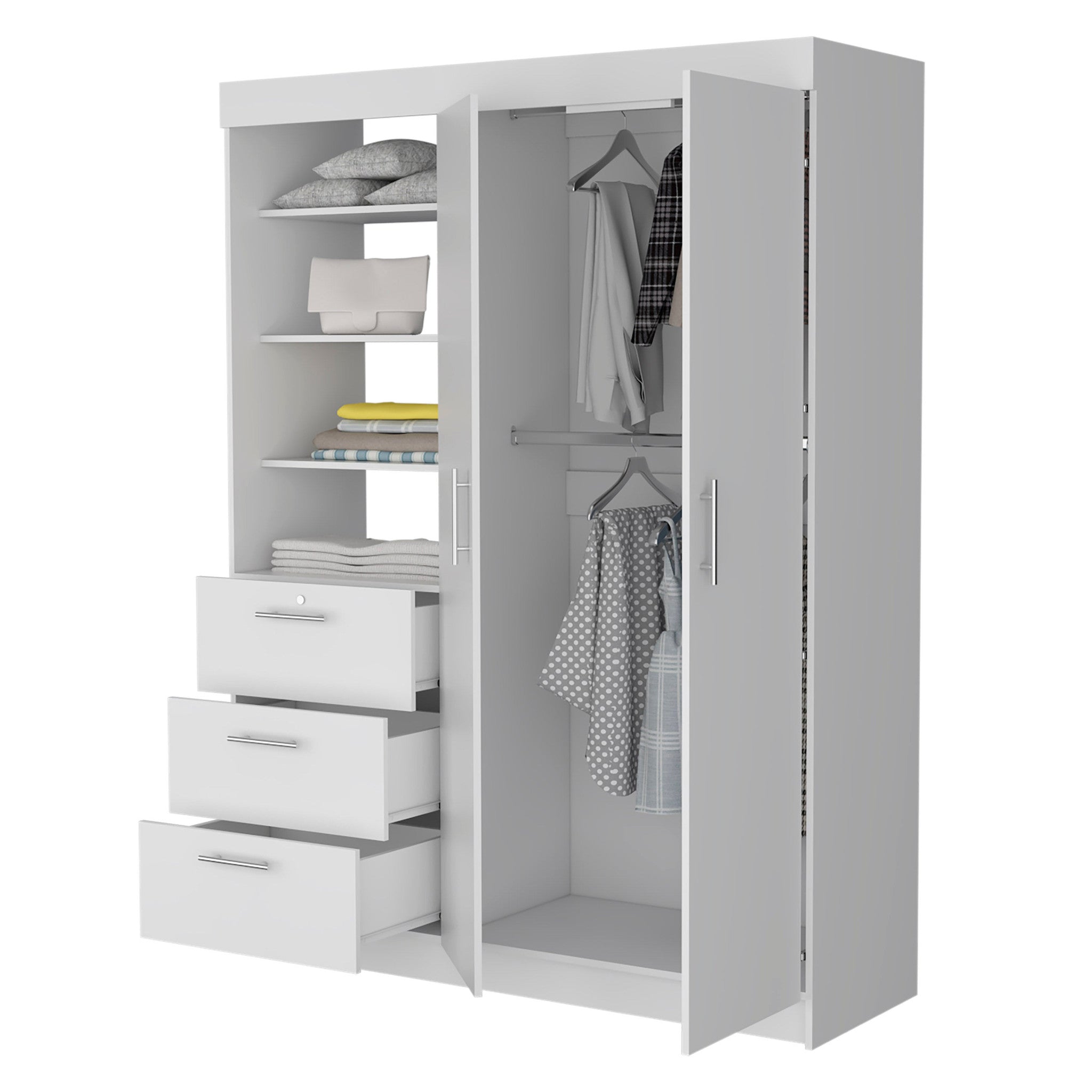 59" White Accent Cabinet Soft Close With Three Shelves And Three Drawers