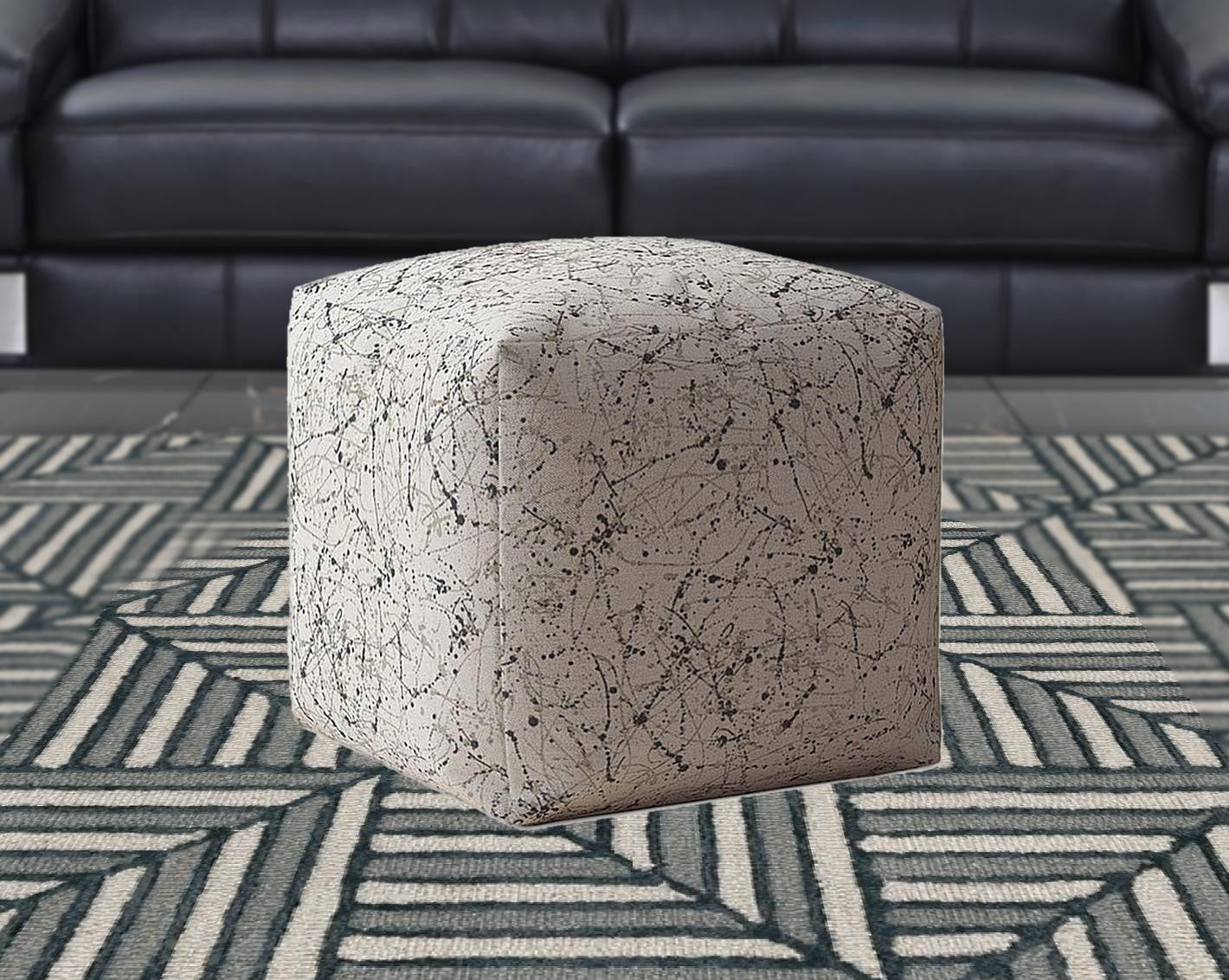 17" Beige Cotton Abstract Pouf Ottoman