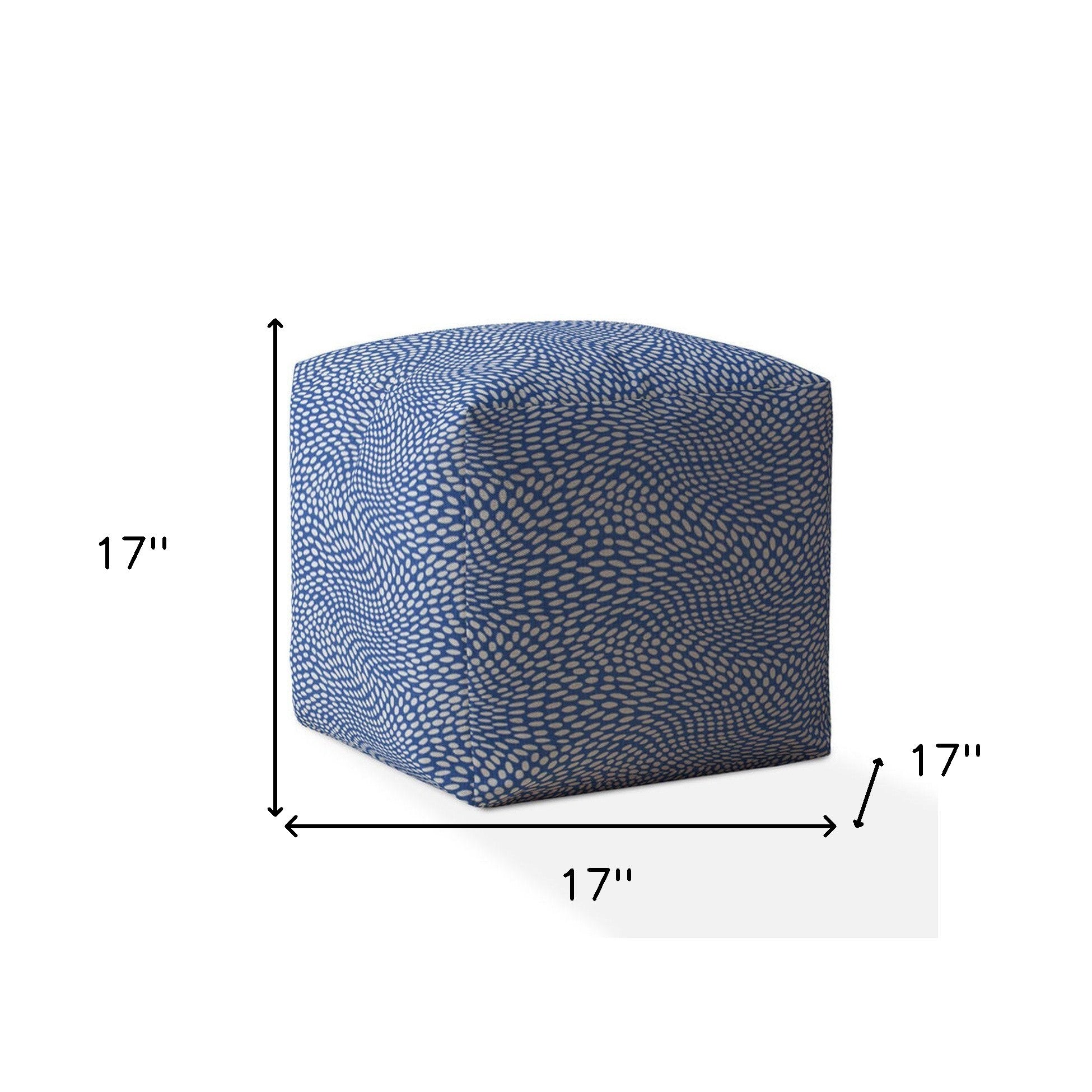 17" Blue and White Canvas Polka Dots Pouf Ottoman