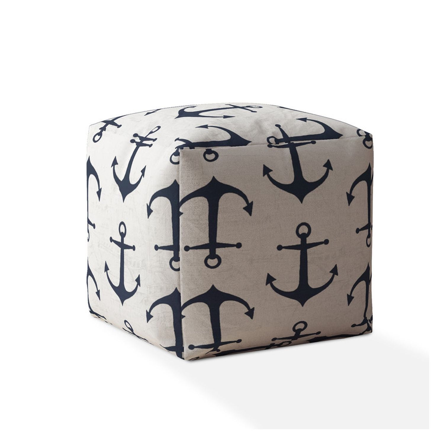 17" Blue Canvas Anchor Pouf Cover