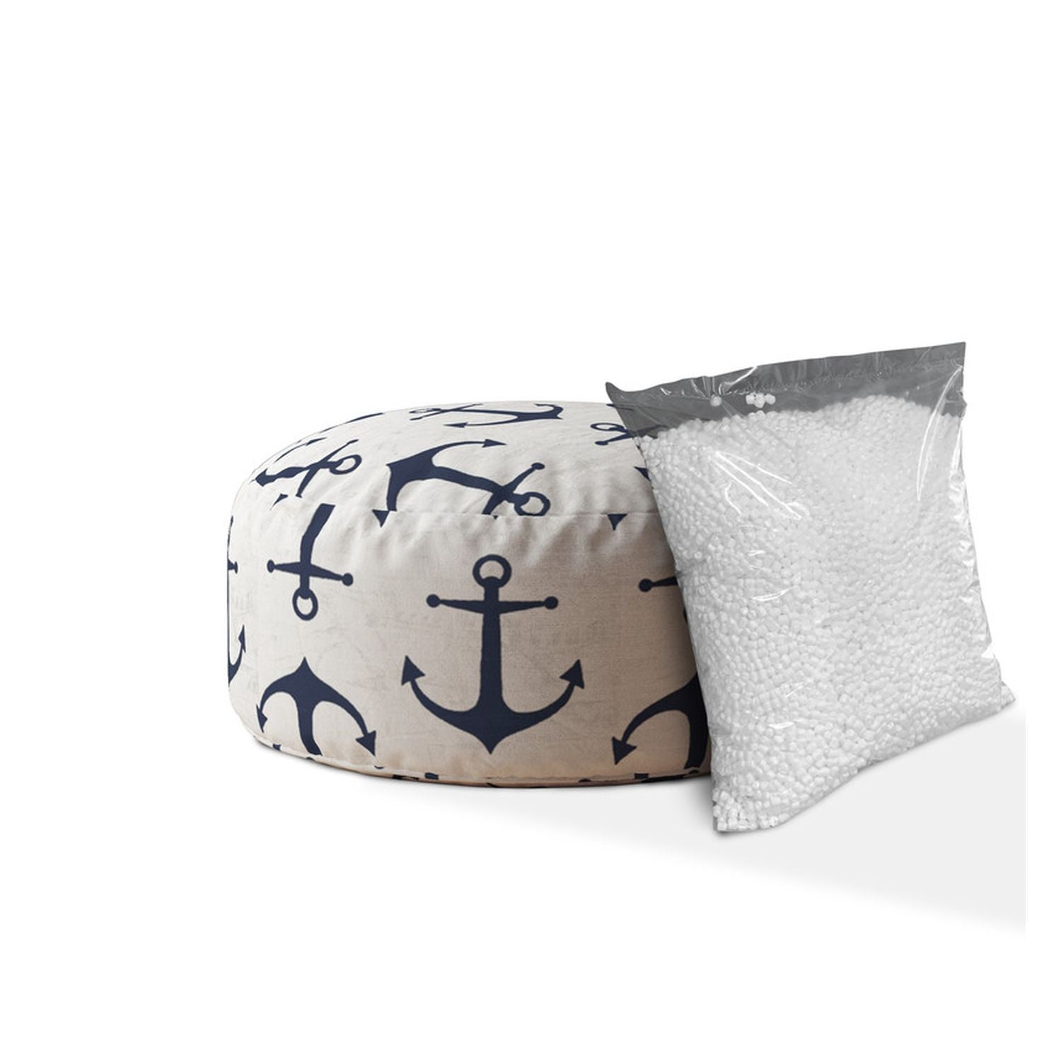 24" Blue Canvas Round Anchor Pouf Cover