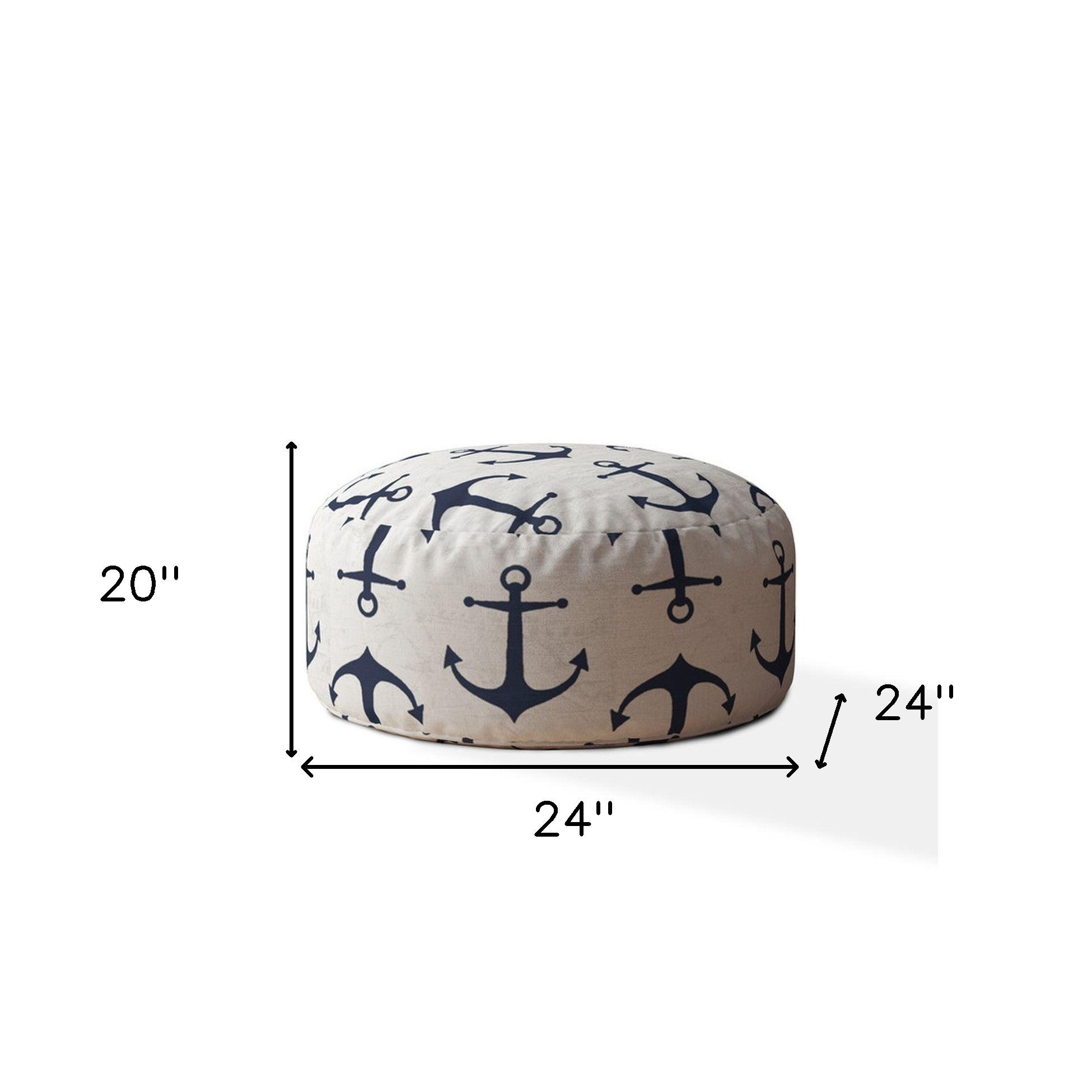 24" Blue Canvas Round Anchor Pouf Cover