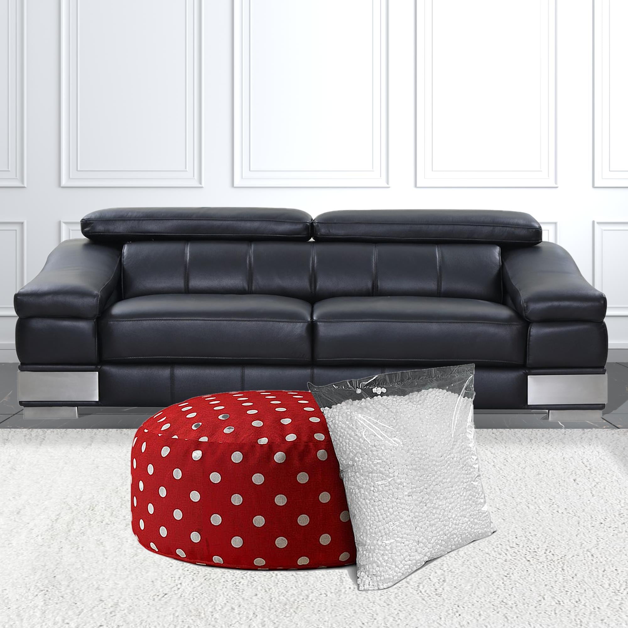 24" Red And White Cotton Round Polka Dots Pouf Cover