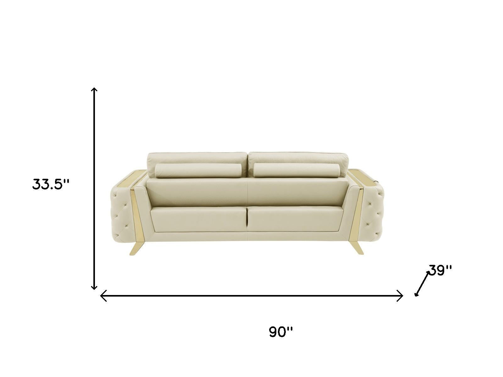 Three Piece Indoor Beige Italian Leather Six Person Seating Set