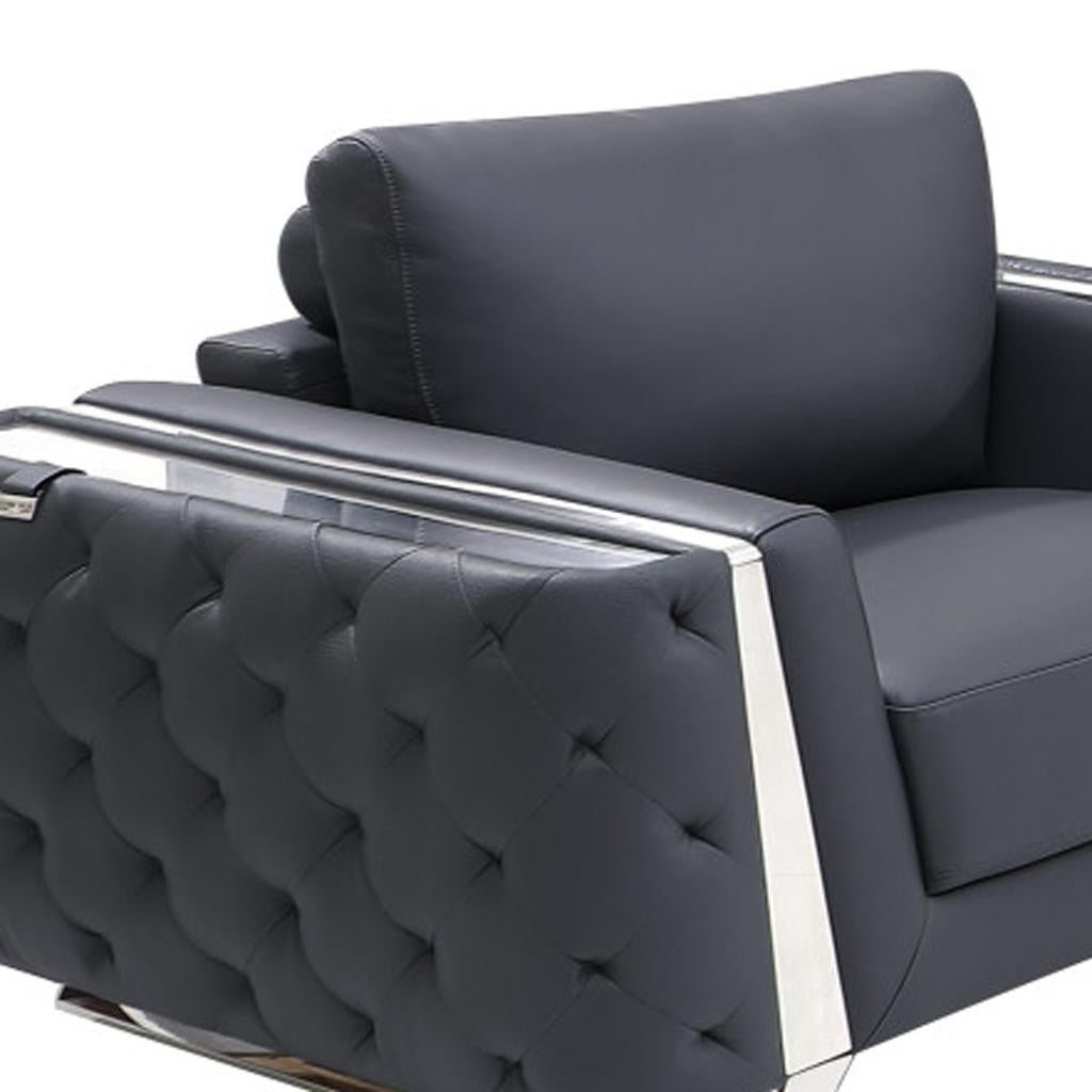 Three Piece Indoor Dark Gray Italian Leather Six Person Seating Set