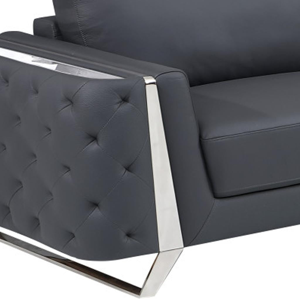 Two Piece Indoor Dark Gray Italian Leather Five Person Seating Set