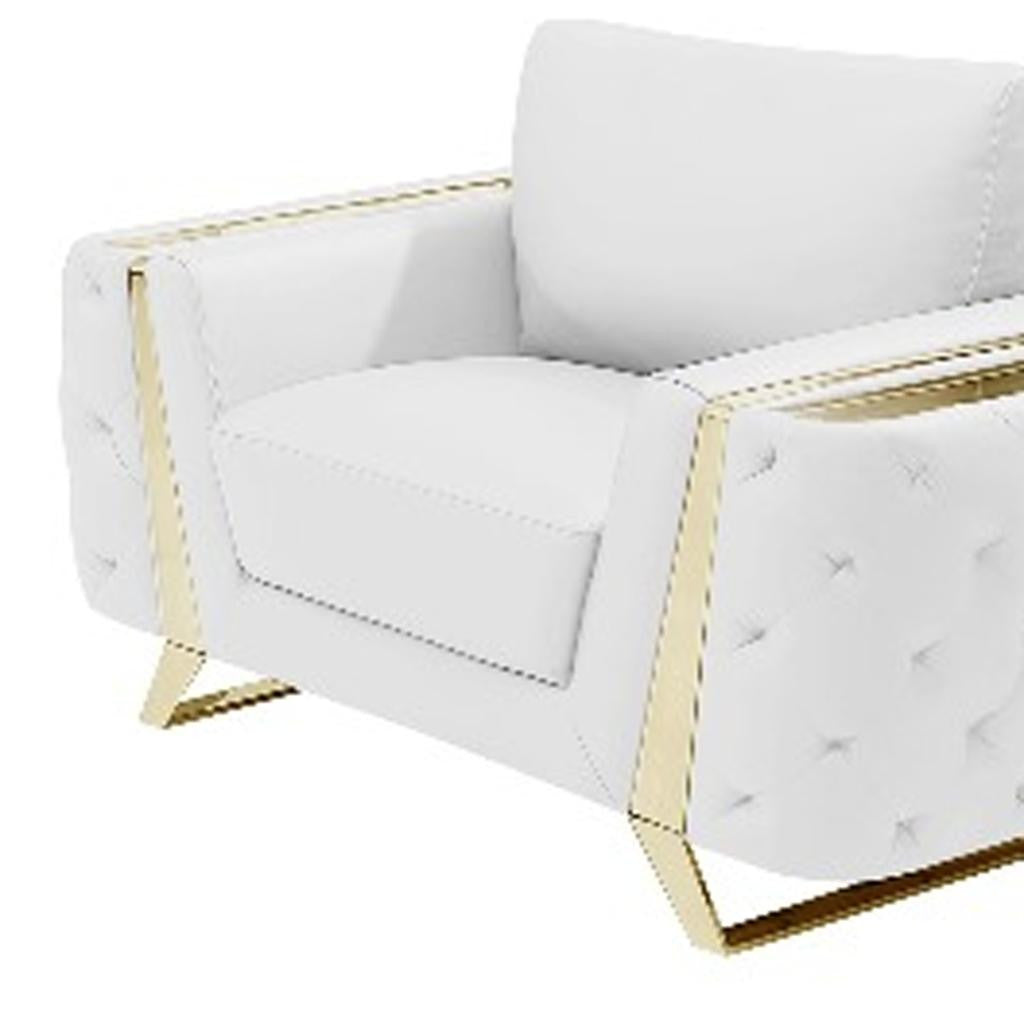Three Piece Indoor White Italian Leather Six Person Seating Set
