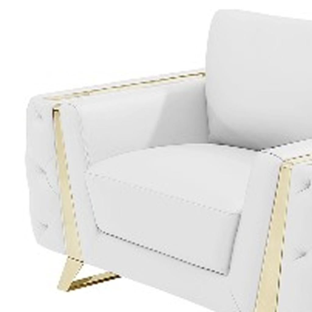 Three Piece Indoor White Italian Leather Six Person Seating Set