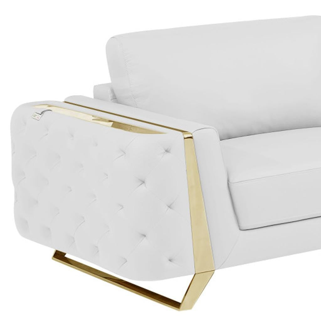 Two Piece Indoor White Italian Leather Five Person Seating Set