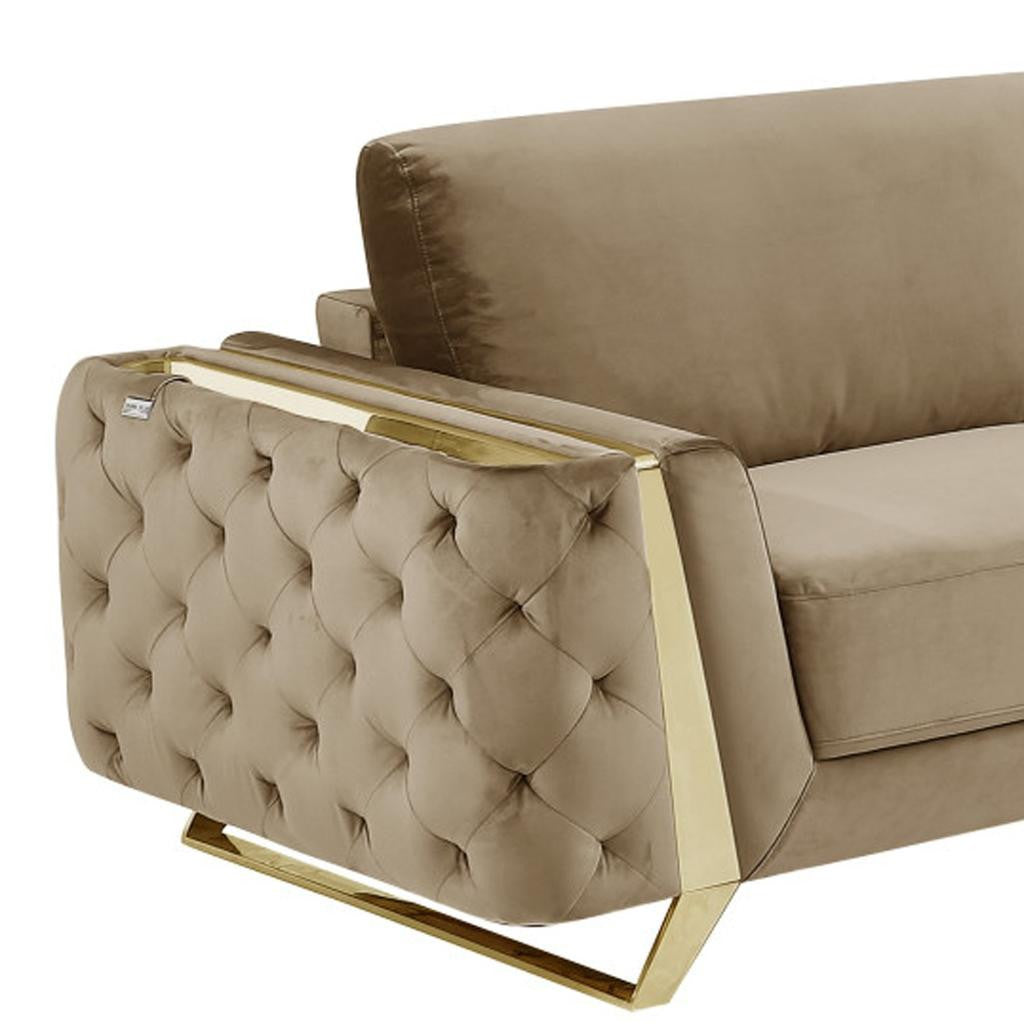Two Piece Indoor Beige Velvet Five Person Seating Set