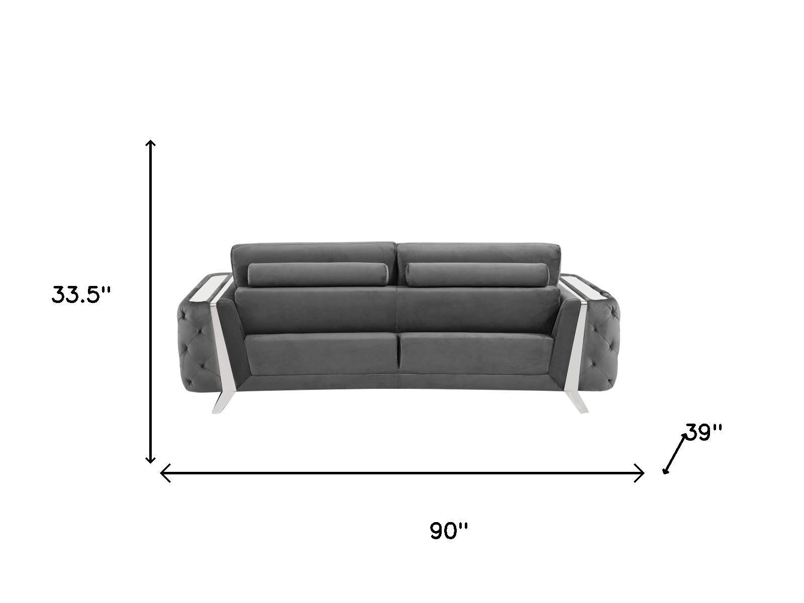 Three Piece Indoor Dark Gray Velvet Six Person Seating Set